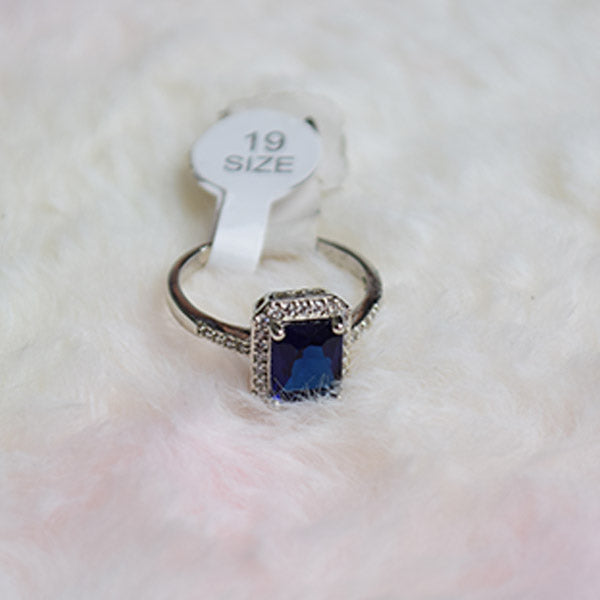 Blue Sapphire Sterling Gold Plated Ring | Party Fashion Jewelry Anniversary Gift (Size 19)