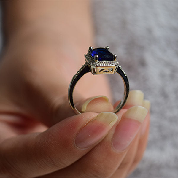 Blue Sapphire Sterling Gold Plated Ring | Party Fashion Jewelry Anniversary Gift (Size 19)