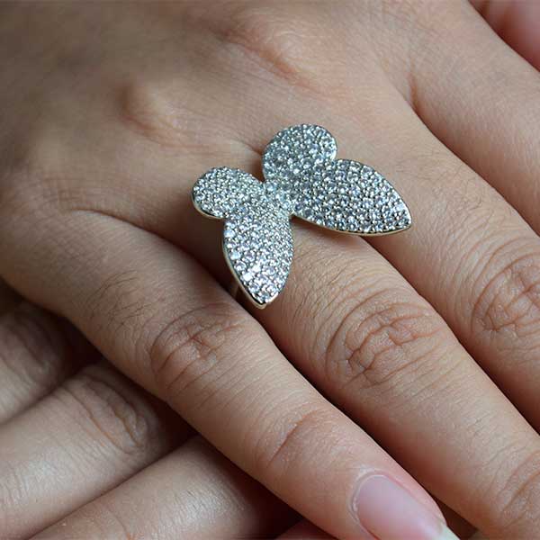 Butterfly Ring Zirconia Stones and White Gold Plating | Butterfly Rings Perfect for Party Gift (S 17)