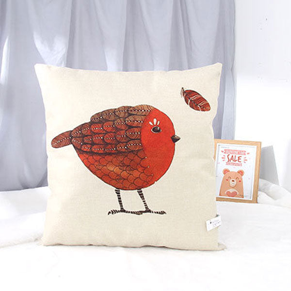 Cotton Linen Throw Pillow (Bird)