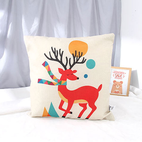 Cotton Linen Throw Pillow (Deer)