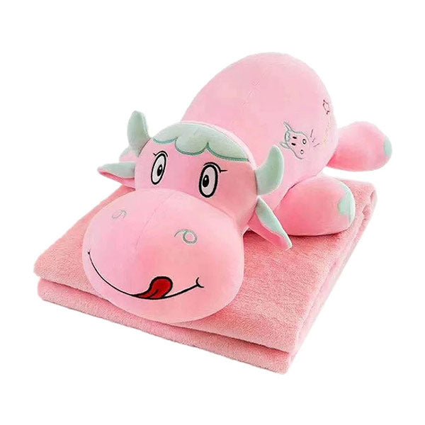 Cute Animal Cartoon Pink Cows Stuffed Plush Toy With Blanket ,Super Comfortable Soft Toy Children Birthday Present.