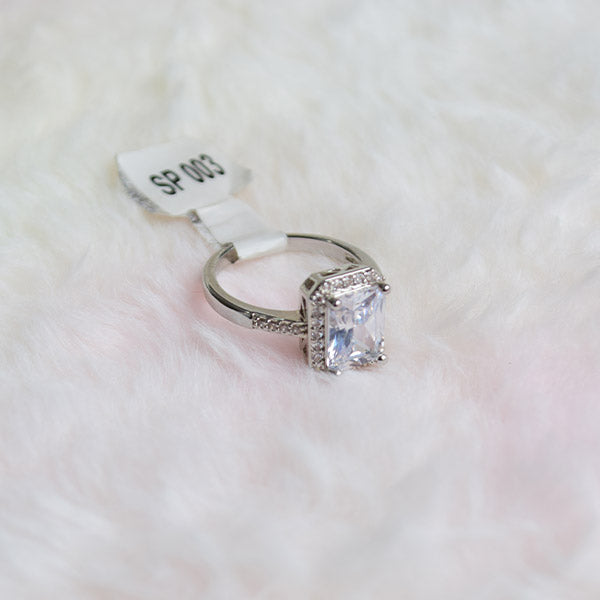 Platinum Emerald Cut Diamond Halo Engagement Ring | Size (17) 