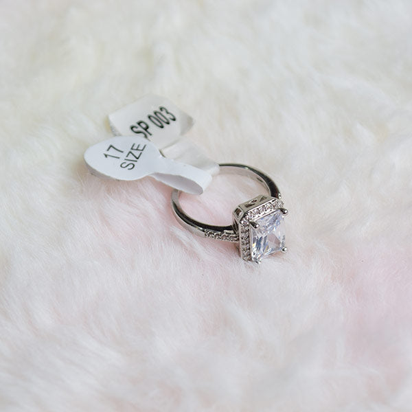 Platinum Emerald Cut Diamond Halo Engagement Ring | Size (17) 