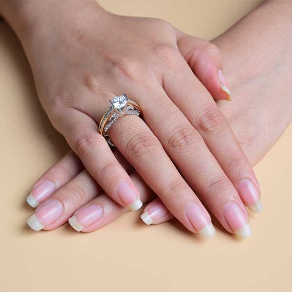 Rounded Two-Tone Gold Silver Ring | White Rhinestone Studded Halo Ring (S19)