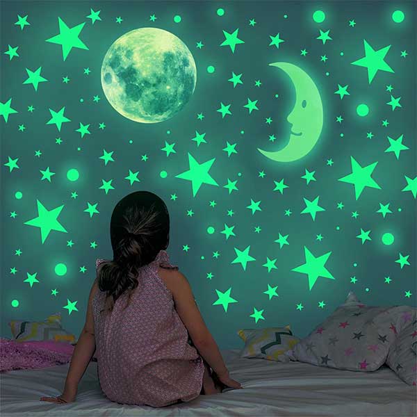 Stick-on Sparkle Fluorescent Glow in The Dark Plastic Wall Sticker, Moon Shape Sticker Toy, Sticker For Kids.