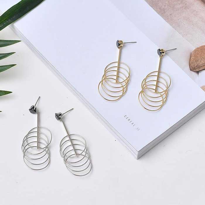 Hundreds Of Hierarchical Round Earrings With Many Small Rings For Girls