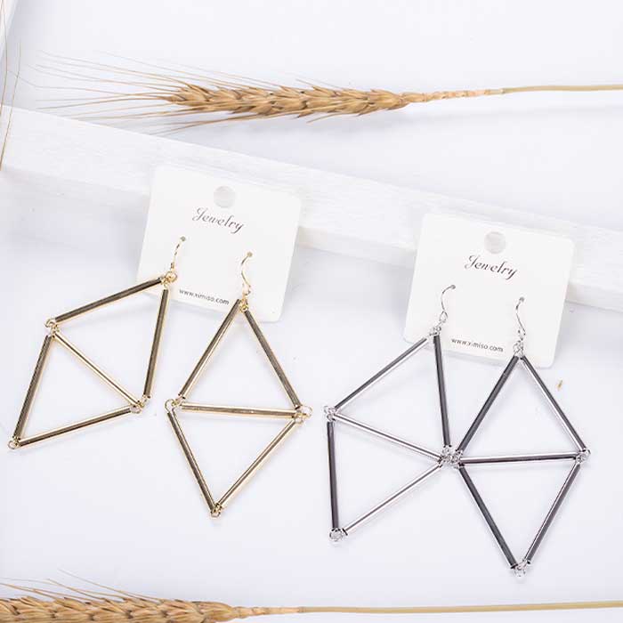 Simple Women Double Triangle Hollow Pendant - Ear Stud Earrings Jewelry
