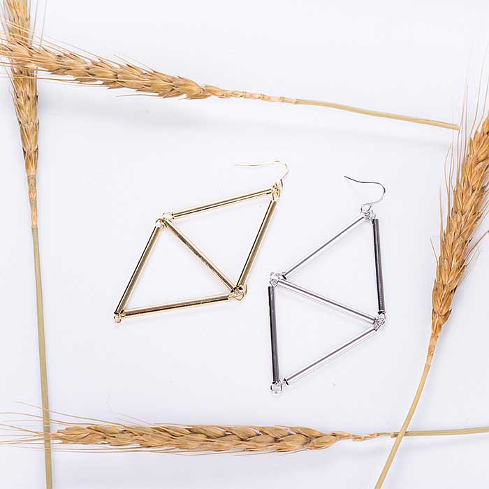 Simple Women Double Triangle Hollow Pendant - Ear Stud Earrings Jewelry