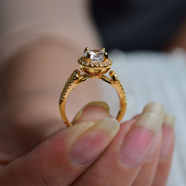Yellow Gold Diamond Double Raw Engagement/Proposal Ring |  White Topaz Center Stone (Size 17)
