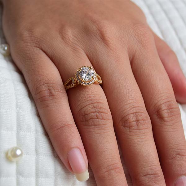 Yellow Gold Diamond Double Raw Engagement/Proposal Ring |  White Topaz Center Stone (Size 17)