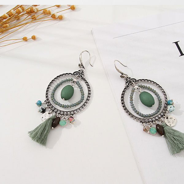 Ethnic Style Hoops Tassels Dangle Earrings