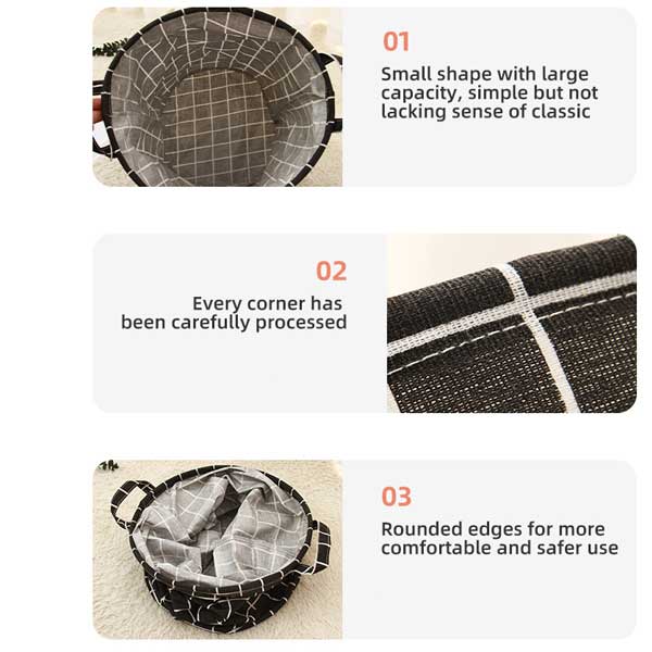 Simple Black Grid Fabric Storage Bin 40*30cm