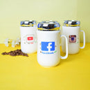 WhatsApp, Facebook, Instagram, YouTube Emoji Mug, Logo Marked White Color Ceramic Coffee Mug with Mirror Lid. (Price For 1 Piece)