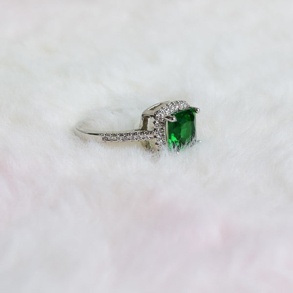 Natural Chrome Diopside Ring Cushion Cut | Emerald Green Crystal Ring (Size 16)