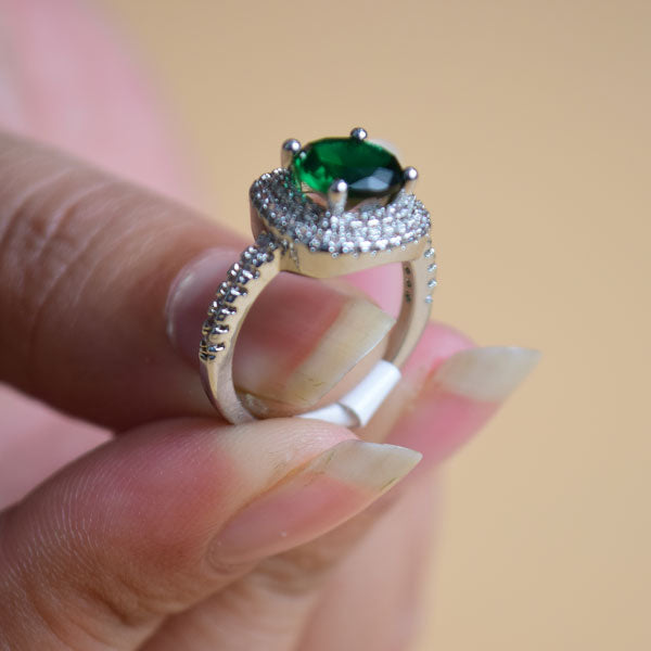Cushion Cut Designer Halo Ring | Green Sapphire & Round Diamond Ring (S 16)