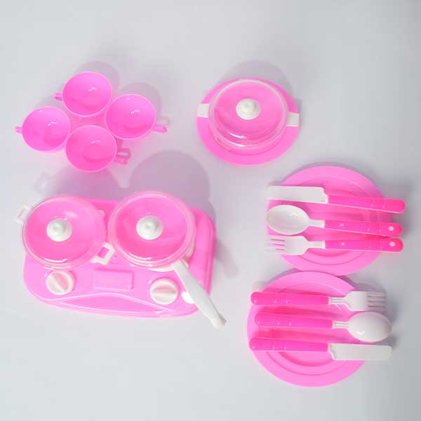 Kitchen Set For Girls Kids 15 PCS - Little Kitchen Chef Stove Set with Pots and Pans -Pink & Blue