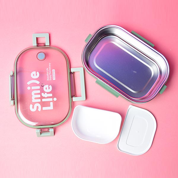Stainless Steel Lunch Box with Plastic Condiment Box for Kids & Adults, Leak Proof Air Tight Food Storage Container.(Price For 1 Piece)