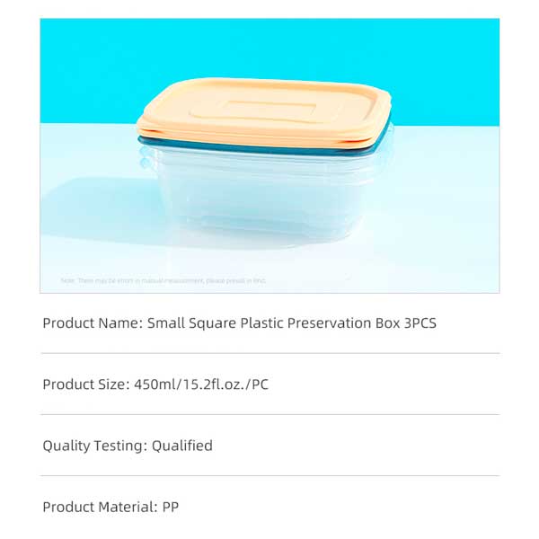 Small Square Plastic Preservation Box 3PCS(450ml/15.2fl.oz./PC)