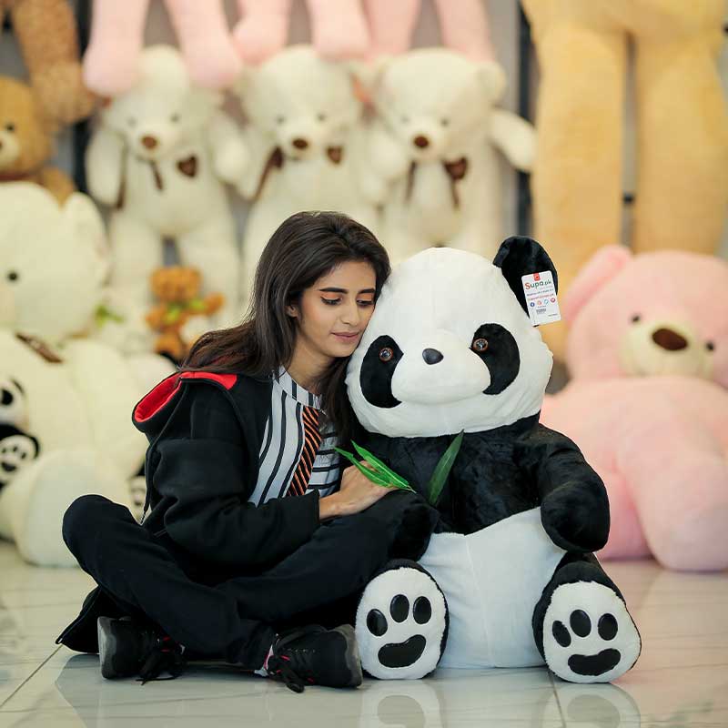 Vivid Funny Panda with Bamboo Leaves Plush Toy | Birthday Gift Soft Cartoon Stuffed Animals -75cm