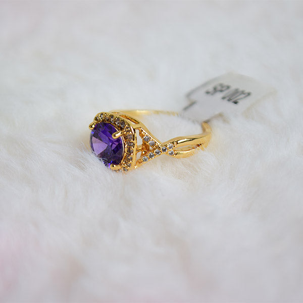 Cushion Cut Created Purple Ruby w/Diamond Accents | Yellow Gold Plated Lab-Grown Ring (Size 17)