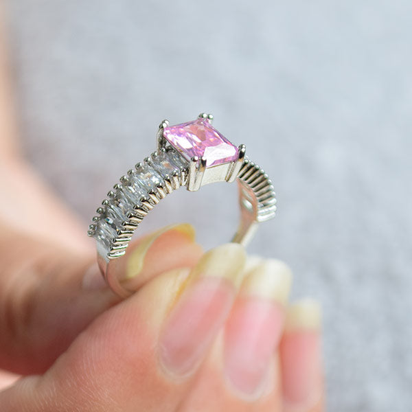 Rose Pink Topaz Ring | Cut Side Diamonds (Size 18-19)