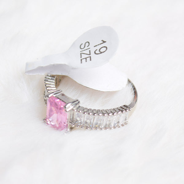 Rose Pink Topaz Ring | Cut Side Diamonds (Size 18-19)