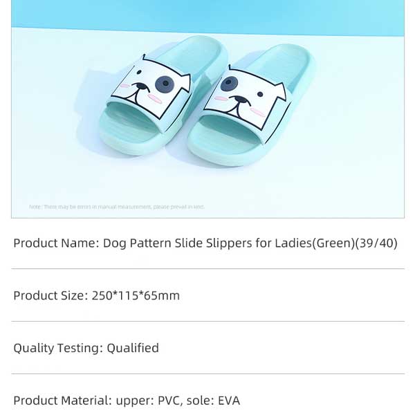 Dog pattern slide slippers for ladies (Green, 39/40)