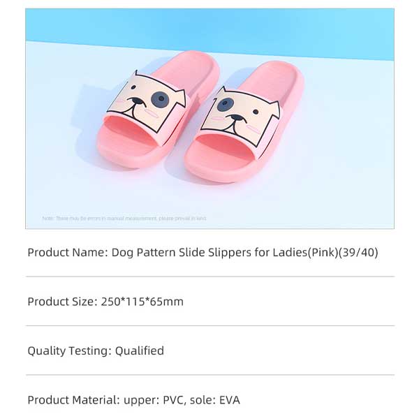 Dog pattern slide slippers for ladies (Pink, 39/40)