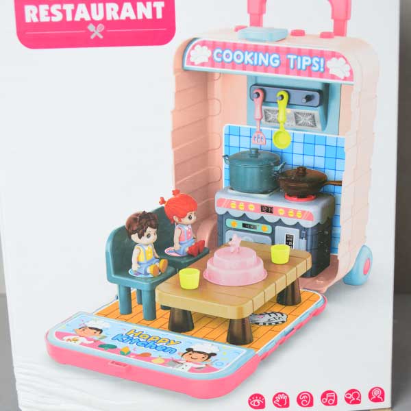 Pretend Play Toy Suitcase Cooking Kitchen Play Set With Music | Kids Play Set Restaurant 