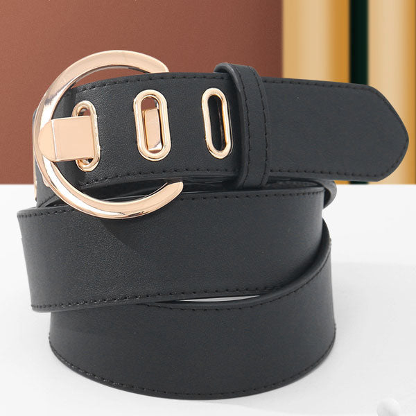 Trendy Round Buckle Belt for Women – Black