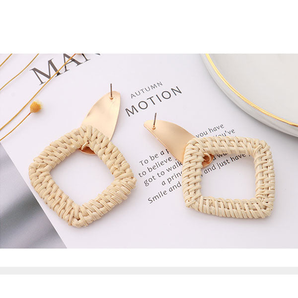 White Rattan Rhombus Earrings
