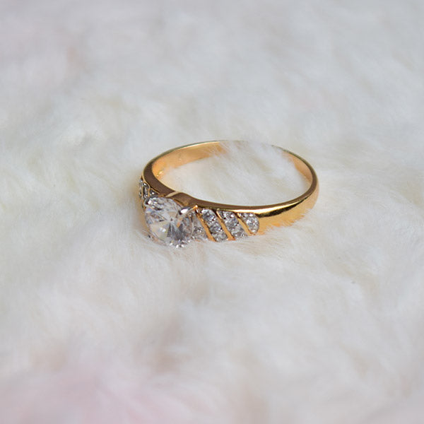 Yellow Gold Platted Ring with Zircons | Rhinestone Size (19)