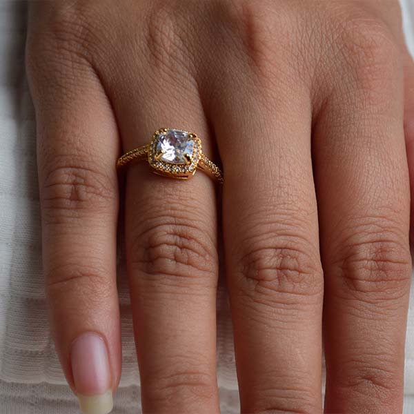 Pointer Diamond Ring | Gold Plated Ring With Zircons (Size 19)