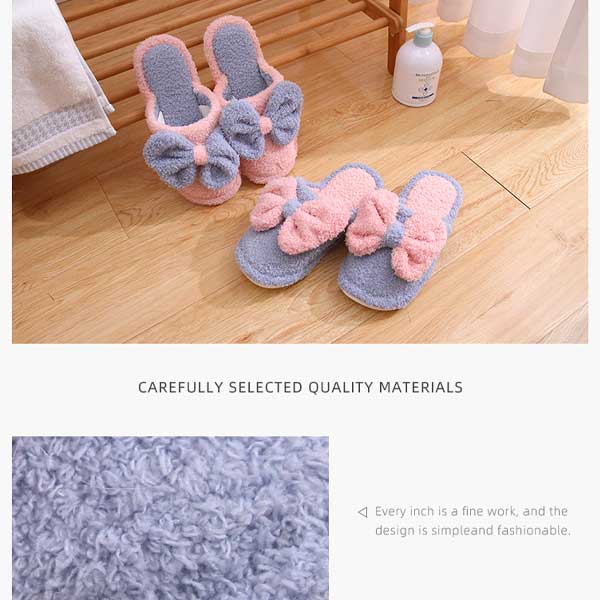 Bow fluffy winter cotton slipper for ladies (Pink, 39/40)