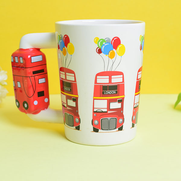 3D bus handle style ceramic mugs