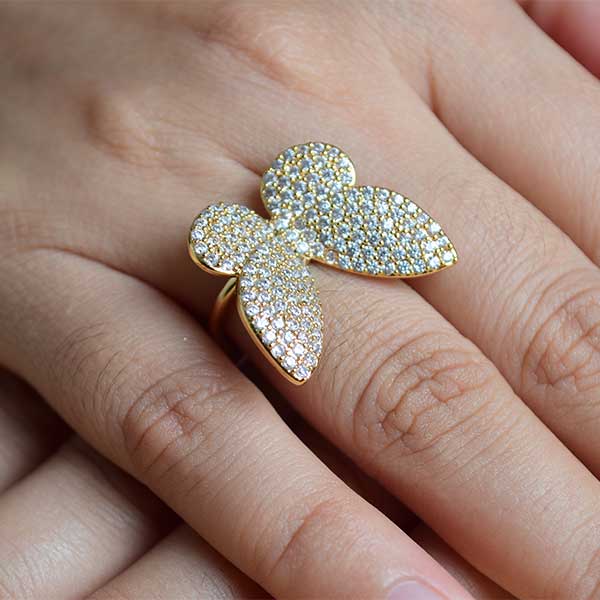 Butterfly Ring Zirconia Stones and Yellow Gold Plating | Butterfly Rings Perfect for Party Gift (S 17)
