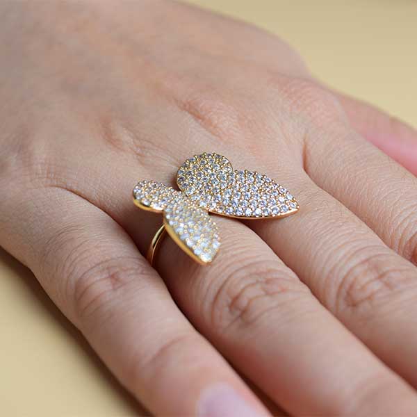 Butterfly Ring Zirconia Stones and Yellow Gold Plating | Butterfly Rings Perfect for Party Gift (S 17)