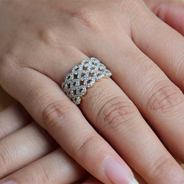 Chain Silver/Gold Mesh Ring for Women | White Sapphire Wedding Band (S 17)