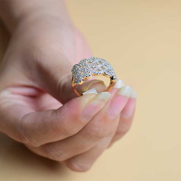 Chain Silver/Gold Mesh Ring for Women | White Sapphire Wedding Band (S 17)