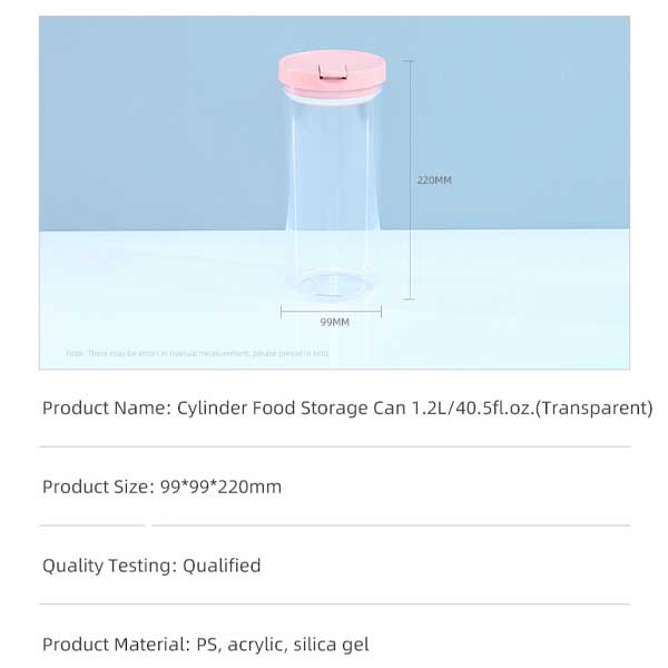 Cylinder Food Storage Can 1.2l/40.5fl.oz.(Transparent)