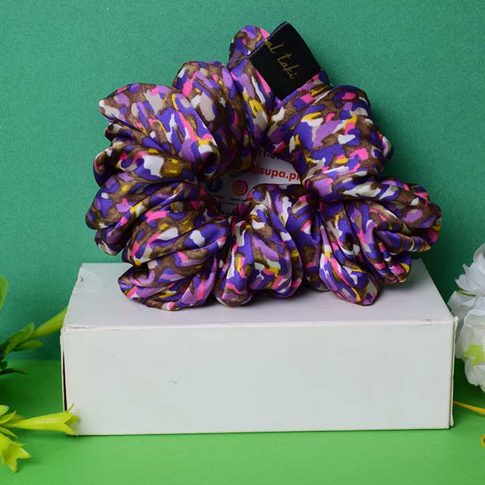 Silk Scrunchies Elastic Girls Hair Ties Elastic Hair Bands (Purple + Multi Colour)