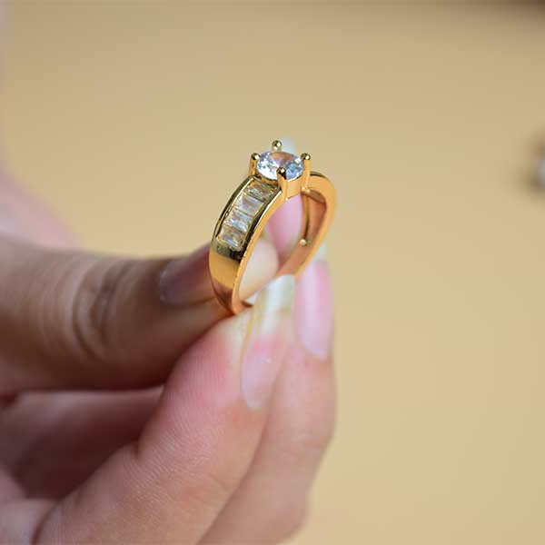 Classic Round Solitaire Engagement Promise Ring | Yellow Gold Round Cut with Pave Set Side Stones (S 17)
