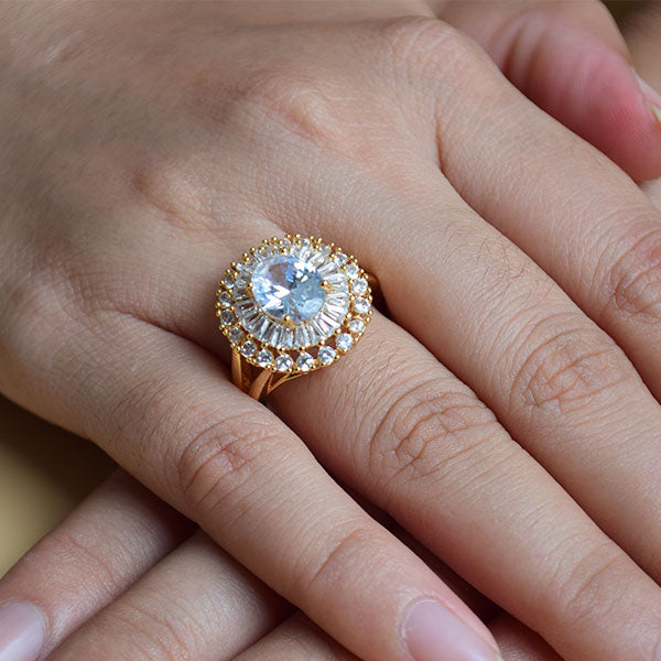 White Rhinestone Studded Halo Ring | Sparkling Ring Gold Plated (S 19)