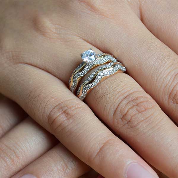 Diamond Infinity Bridal Set in Sterling Silver | Double Halo Gold Plated Rhinestone Ring (S 18)