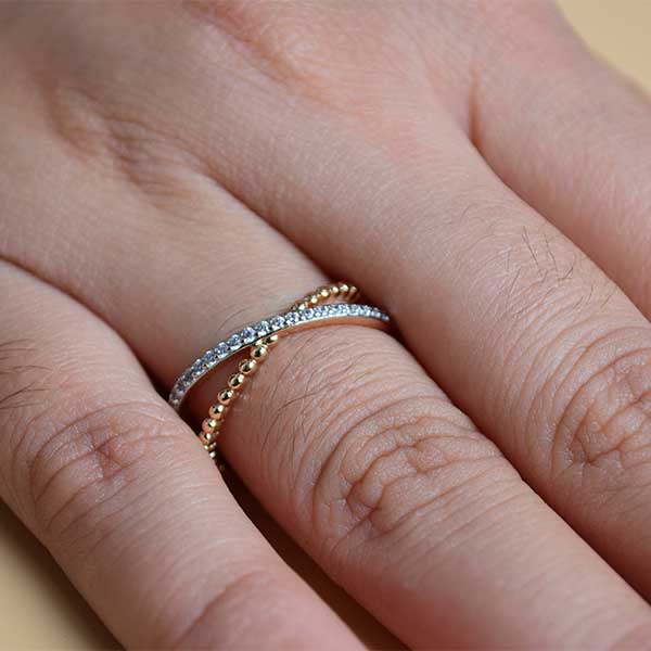 Twist Wraparound Ring | Elegant Golden Silver Cross Ring (Size 18)
