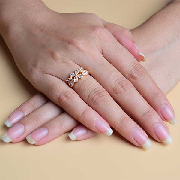Flower Design Diamond Ring | Alloy Yellow Gold Plated Ring for Women (S 16)