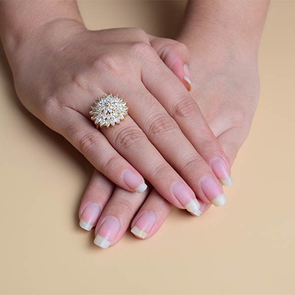 Flower White Zircon Pearl Yellow Gold Ring | Galaxy Ring for Women (S 17)