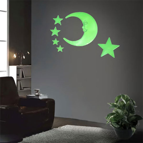 Stick-on Sparkle Fluorescent Glow in The Dark Plastic Wall Sticker, Moon Shape Sticker Toy, Sticker For Kids.