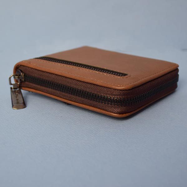 Vintage Zipper Bag Coin Purse Card Holder Wallet | Men High Quality Zip Around Short Pu Leather Purse (Brown)